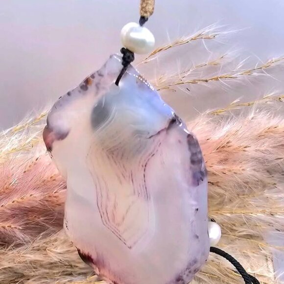 Nature Purple Agate Slice With Evil Eye Charm Pendant Necklace - Picture 3 of 11